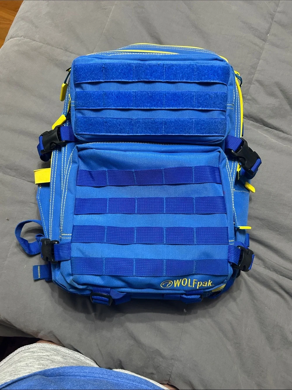 WOLFpak Blue Tactical MOLLE Backpack with Yellow Accents